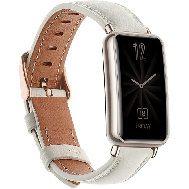 KW Δερμάτινο Λουράκι - Huawei Watch Fit mini - White / Brown