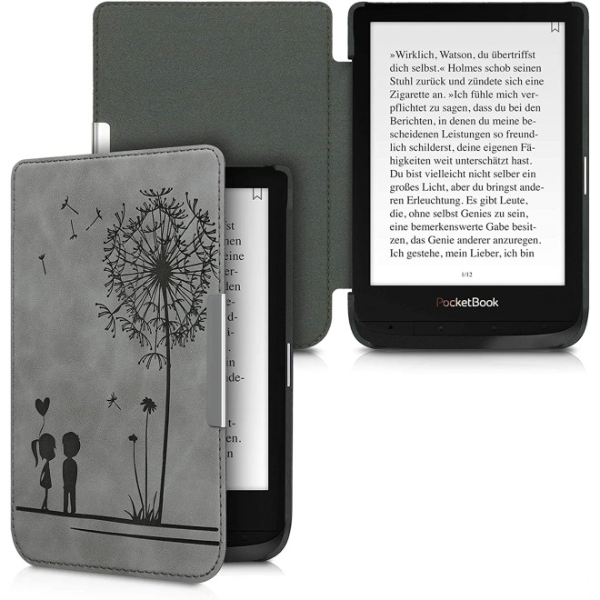 KW Flip Θήκη Pocketbook Touch Lux 4 / Lux 5 / Touch HD 3 / Color 2020 - PU Nubuck Leather e-Reader Case - Dandelion Love / Grey