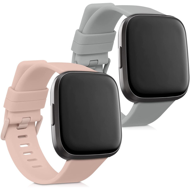 KW Λουράκι Σιλικόνης (22mm) Fitbit Versa / Versa Lite / Versa 2 - 2 Τεμάχια - Dusty Pink / Grey