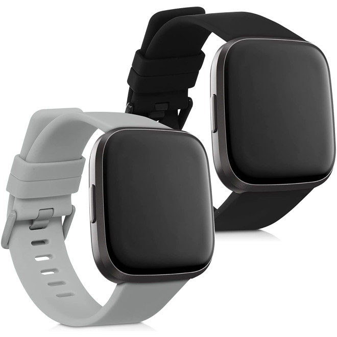 KW Λουράκι Σιλικόνης (22mm) Fitbit Versa / Versa Lite / Versa 2 - 2 Τεμάχια - Grey / Black
