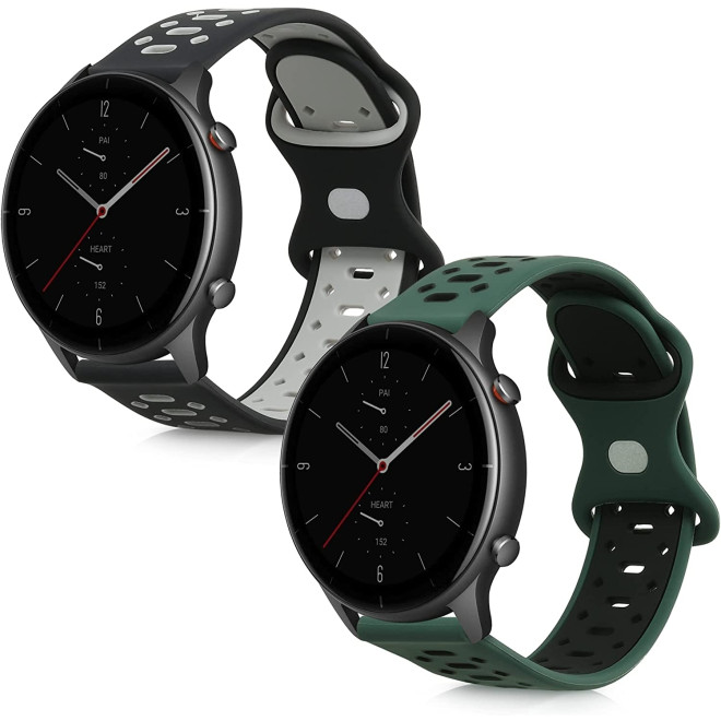 KW Λουράκι Σιλικόνης (22mm) Huami Amazfit GTR (47mm) / GTR 2 / GTR 2e / GTR3 / GTR 3 Pro - 2 Τεμάχια - Black / Grey / Dark Green / Black