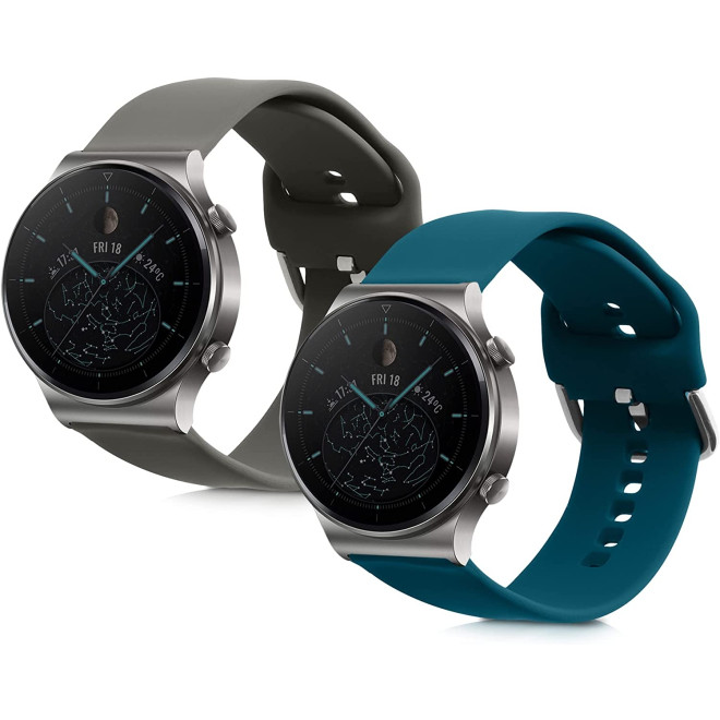 KW Λουράκι Σιλικόνης (22mm) Huawei Watch GT2 Pro / Watch GT2 (46mm) - 2 Τεμάχια - Grey / Petrol