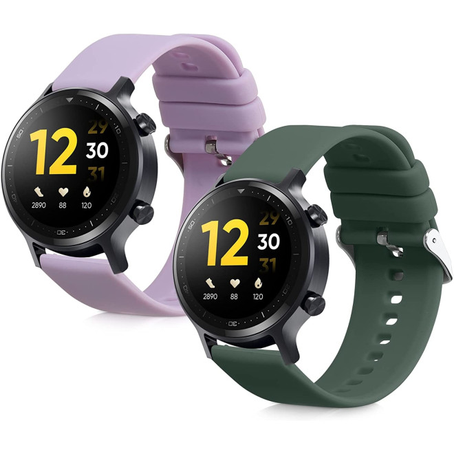 KW Λουράκι Σιλικόνης (22mm) Realme Watch S / Watch S Pro / Watch 2 Pro - 2 Τεμάχια - Dark Green / Lavender Grey