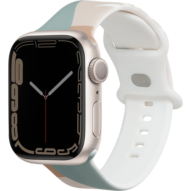 KW Λουράκι Σιλικόνης Apple Watch SE/9/8/7/6/5/4 (45/44mm) - Beige / Pastel Green / Light Brown