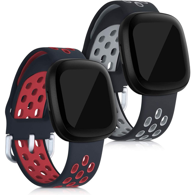 KW Λουράκι Σιλικόνης Fitbit Versa 3 / Sense - 2 Τεμάχια - Black / Red / Black / Grey