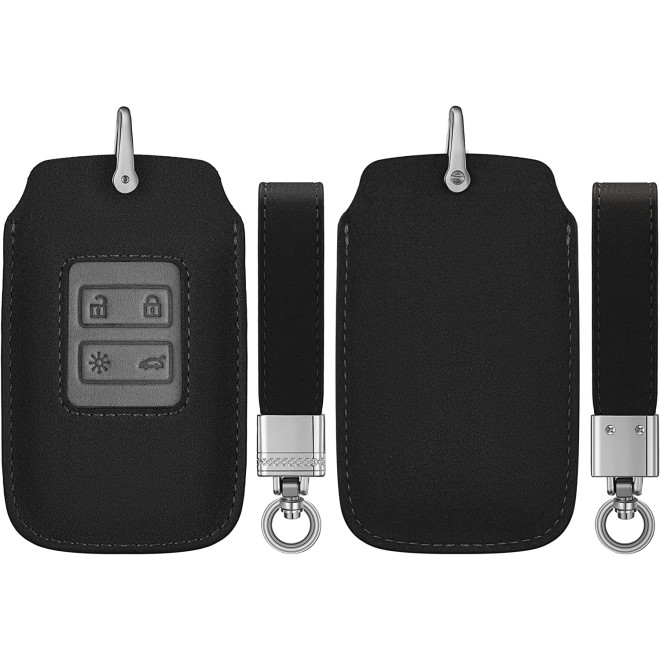 KW Mixed PU Leather Θήκη Κλειδιού Renault - 4 Κουμπιά - Only Keyless Go - Black / Grey