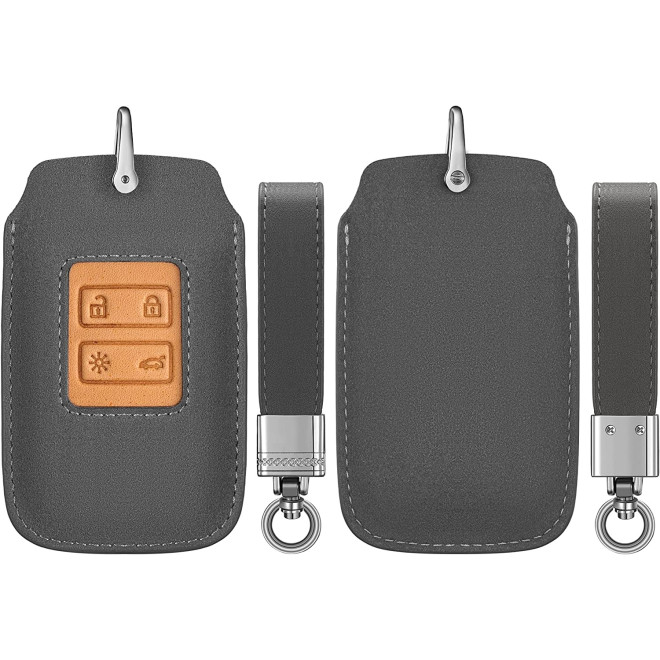 KW Mixed PU Leather Θήκη Κλειδιού Renault - 4 Κουμπιά - Smart Key Only Keyless Go - Grey / Brown