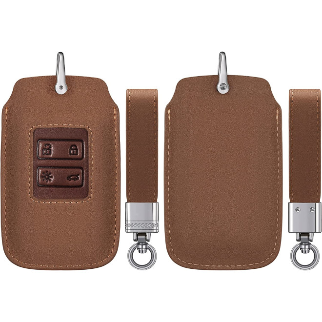 KW Mixed PU Leather Θήκη Κλειδιού Renault - 4 Κουμπιά - Smart Key Only Keyless Go - Light Brown / Brown