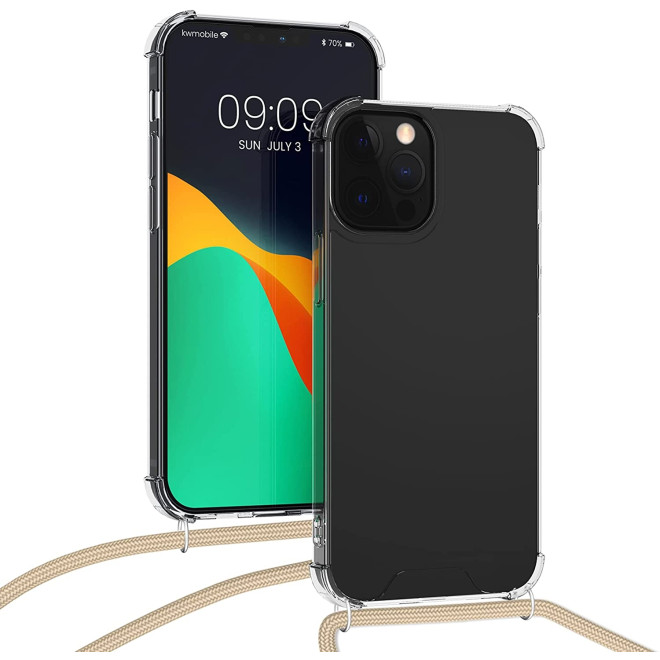 KWmobile Διάφανη Θήκη Σιλικόνης με Λουράκι Λαιμού - Apple iPhone 13 Pro - Transparent / Gold
