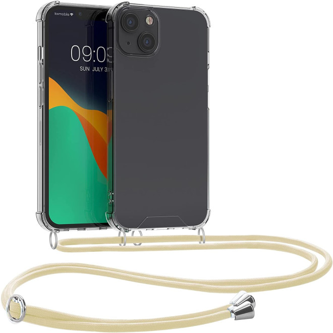 KWmobile Διάφανη Θήκη Σιλικόνης με Λουράκι Λαιμού - Apple iPhone 13 - Transparent / Light Yellow