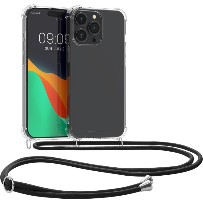 KWmobile Διάφανη Θήκη Σιλικόνης με Λουράκι Λαιμού - Apple iPhone 15 Pro - Black / Transparent