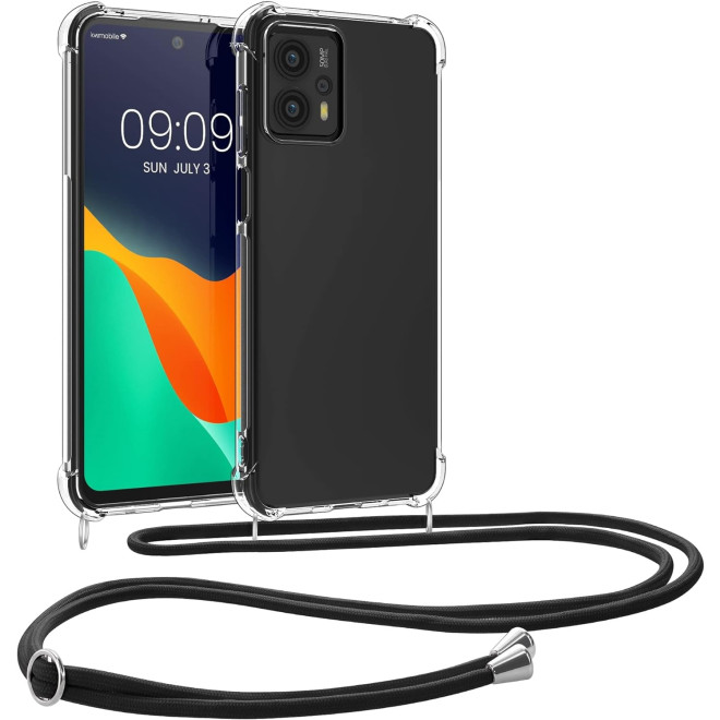 KWmobile Διάφανη Θήκη Σιλικόνης με Λουράκι Λαιμού - Motorola Moto G13 / G23 - Black / Transparent 