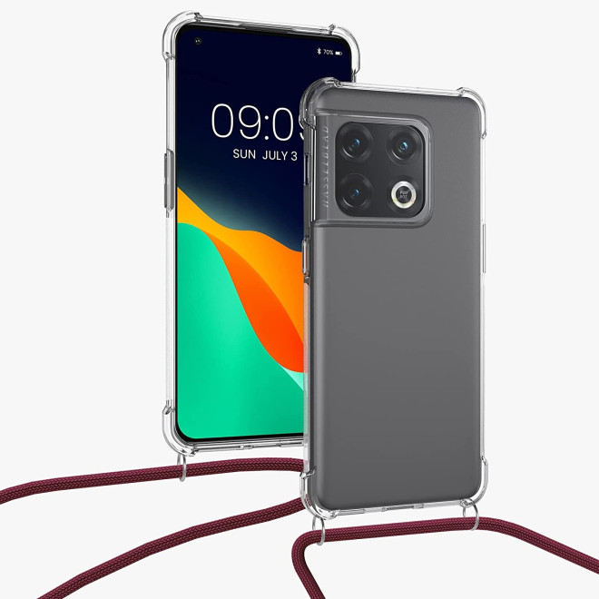 KWmobile Διάφανη Θήκη Σιλικόνης με Λουράκι Λαιμού - OnePlus 10 Pro - Transparent / Dark Red