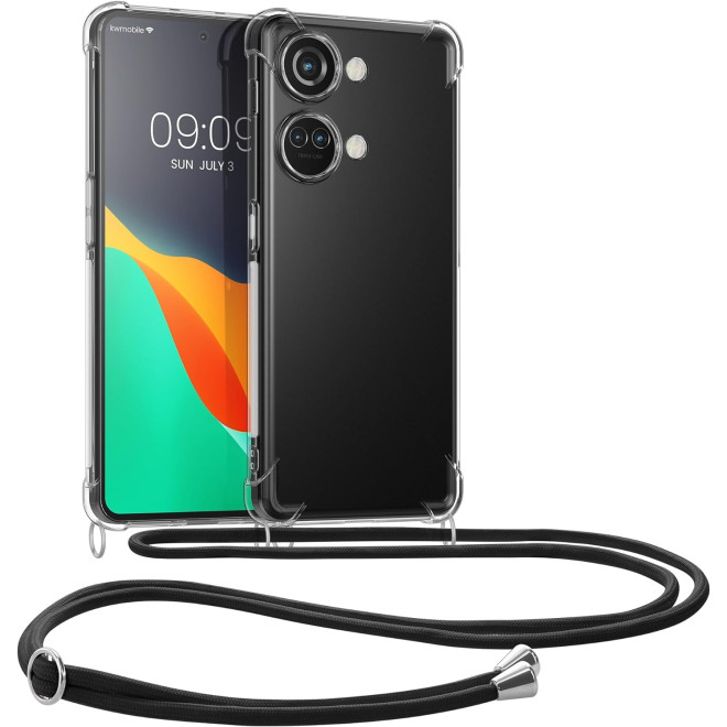 KWmobile Διάφανη Θήκη Σιλικόνης με Λουράκι Λαιμού - OnePlus Nord 3 - Black / Transparent
