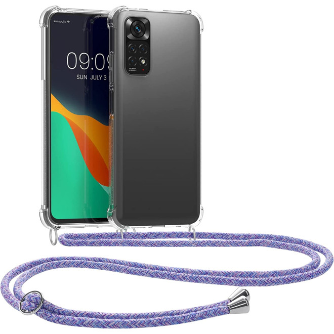 KWmobile Διάφανη Θήκη Σιλικόνης με Λουράκι Λαιμού - Xiaomi Redmi Note 11 / 11S - Transparent / Lavender / Violet / Light Blue