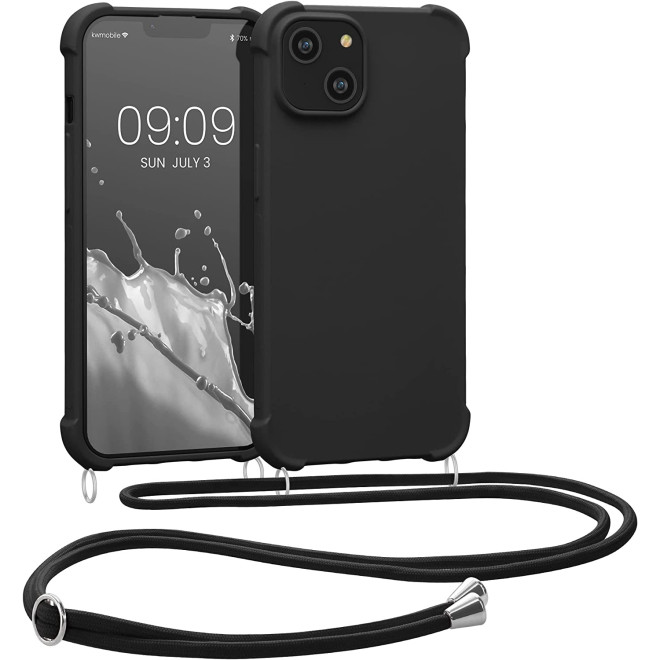 KWmobile Matte Θήκη Σιλικόνης με Λουράκι Λαιμού Apple iPhone 14 - Black