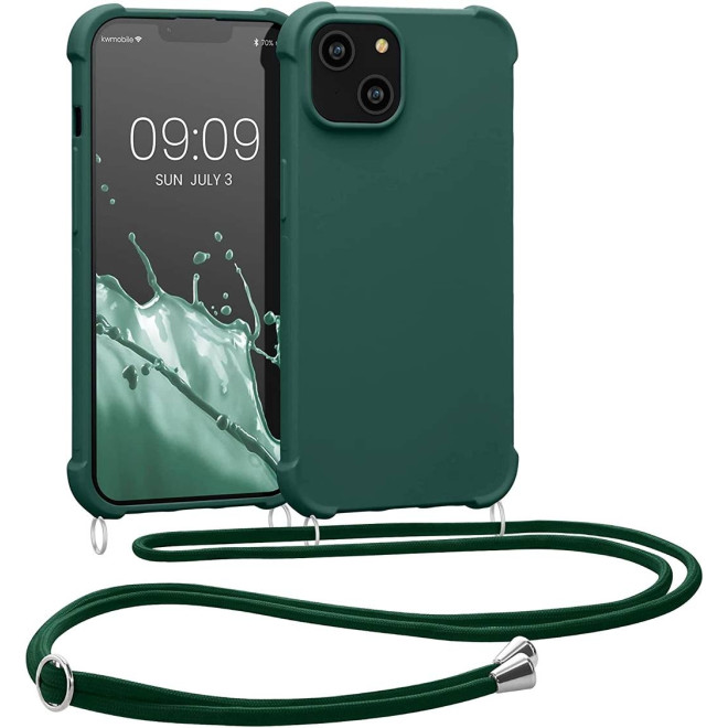 KWmobile Matte Θήκη Σιλικόνης με Λουράκι Λαιμού Apple iPhone 14 - Dark Green