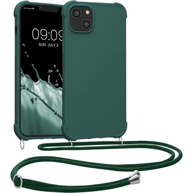 KWmobile Matte Θήκη Σιλικόνης με Λουράκι Λαιμού Apple iPhone 14 Plus - Dark Green