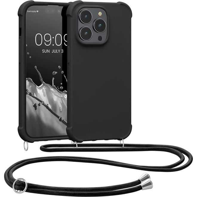 KWmobile Matte Θήκη Σιλικόνης με Λουράκι Λαιμού Apple iPhone 14 Pro - Black