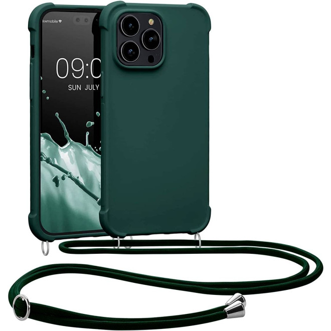 KWmobile Matte Θήκη Σιλικόνης με Λουράκι Λαιμού Apple iPhone 14 Pro Max - Dark Green