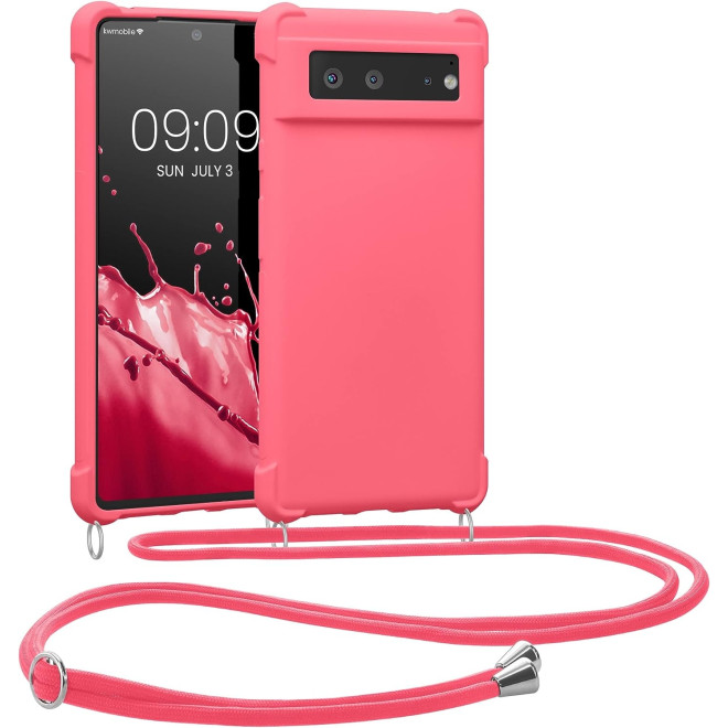 KWmobile Matte Θήκη Σιλικόνης με Λουράκι Λαιμού Google Pixel 6 - Neon Pink