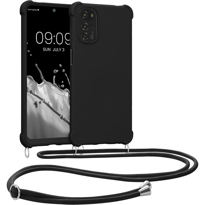 KWmobile Matte Θήκη Σιλικόνης με Λουράκι Λαιμού Motorola Moto G22 - Black