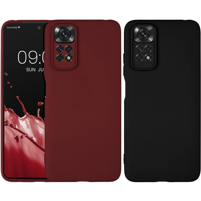 KWmobile Σετ με 2 Θήκες Σιλικόνης με Πλαίσιο Κάμερας - Xiaomi Redmi Note 11 / 11S - Black Matte / Bordeaux Violet