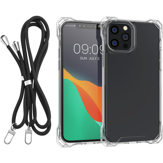 KWmobile Σκληρή Διάφανη Θήκη με TPU Bumper και Αποσπώμενο Λουράκι Λαιμού - Apple iPhone 12 / 12 Pro - Transparent / Black