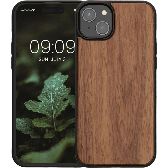 KWmobile Σκληρή Ξύλινη Θήκη με TPU Bumper - Apple iPhone 15 Plus - Walnut / Dark Brown