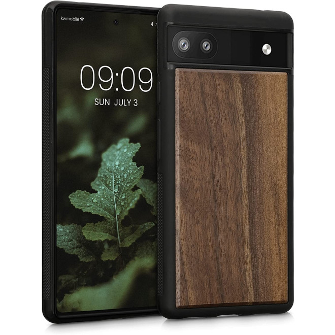 KWmobile Σκληρή Ξύλινη Θήκη με TPU Bumper - Google Pixel 6a - Dark Brown / Walnut