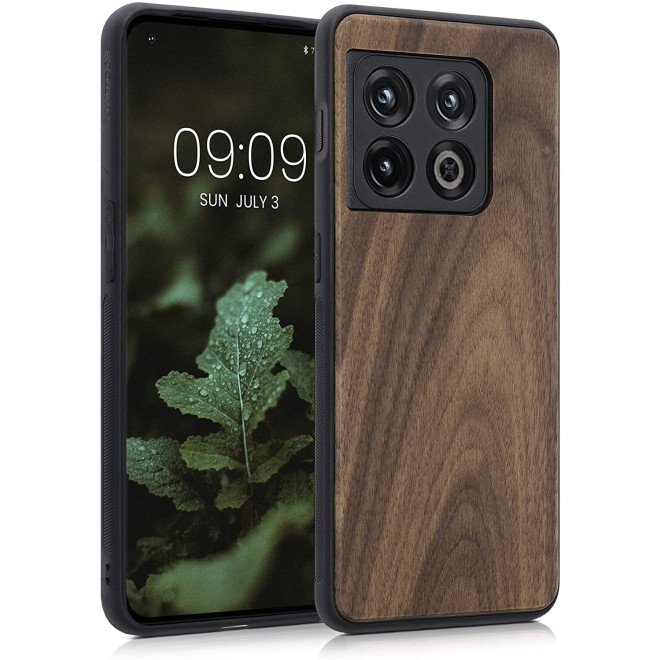 KWmobile Σκληρή Ξύλινη Θήκη με TPU Bumper - OnePlus 10 Pro - Dark Brown / Walnut