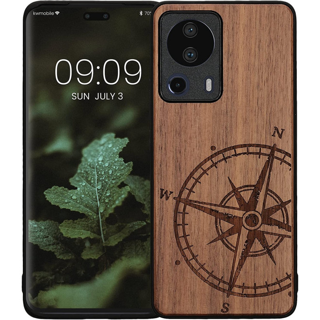KWmobile Σκληρή Ξύλινη Θήκη με TPU Bumper - Xiaomi 13 Lite - Walnut / Navigational Compass / Dark Brown