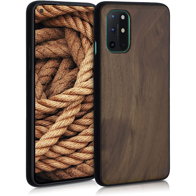 KWmobile Σκληρή Ξύλινη Θήκη με TPU Bumper OnePlus 8T - Dark Brown