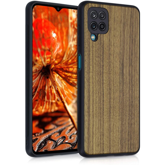 KWmobile Σκληρή Ξύλινη Θήκη με TPU Bumper Samsung Galaxy A12 - Walnut / Dark Brown 