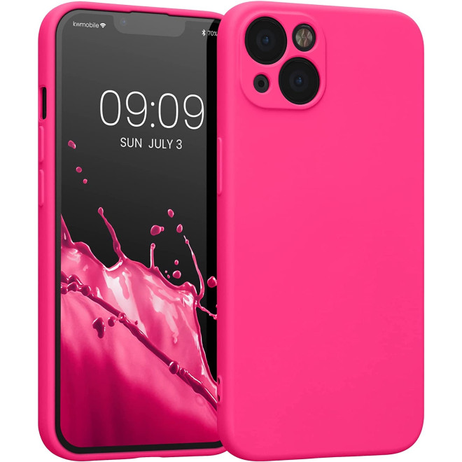 KWmobile Soft Slim Flexible Rubber Cover with Camera Protector - Θήκη Σιλικόνης Apple iPhone 13 με Πλαίσιο Κάμερας - Neon Pink 