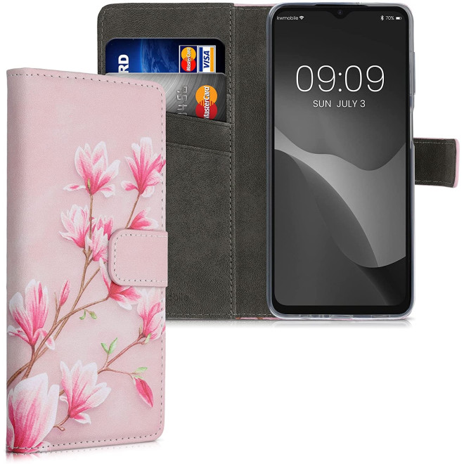 KWmobile Θήκη - Πορτοφόλι Samsung Galaxy M12 - Magnolias Pink / White / Dusty Pink