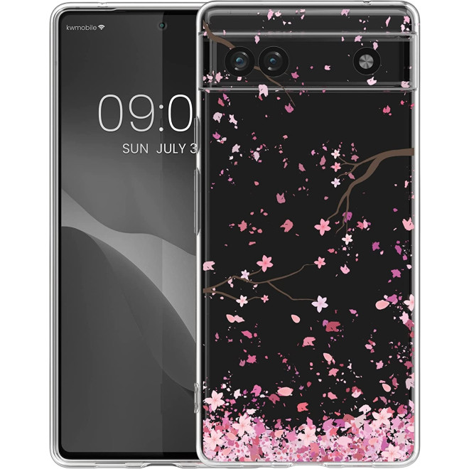 KWmobile Θήκη Σιλικόνης Google Pixel 6a - Cherry Blossoms Pink / Dark Brown / Transparent