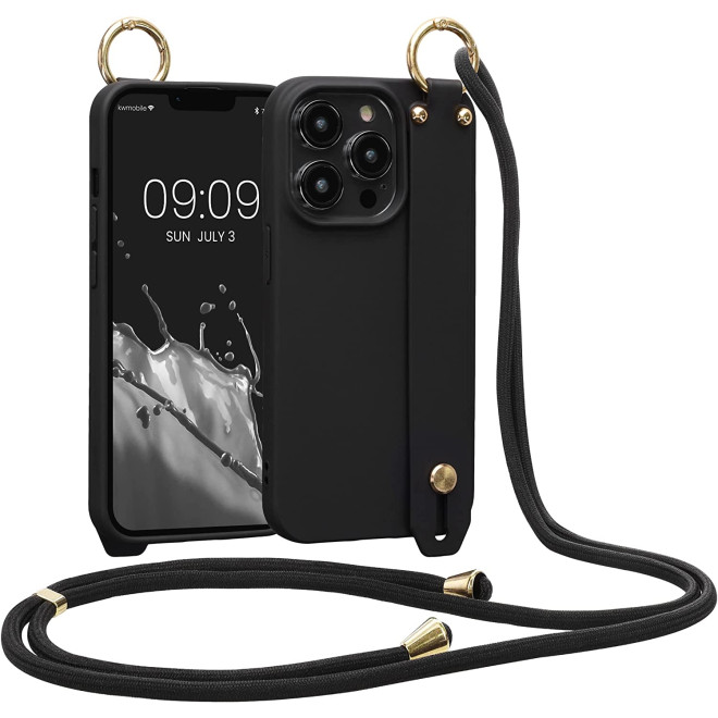 KWmobile Θήκη Σιλικόνης με Λουράκι Λαιμού και Finger Holder - Apple iPhone 14 Pro - Black