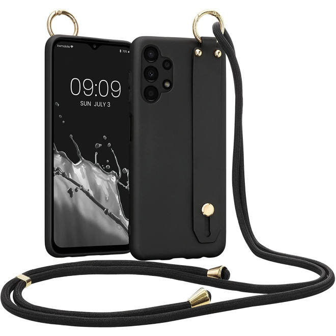 KWmobile Θήκη Σιλικόνης με Λουράκι Λαιμού και Finger Holder - Samsung Galaxy A13 4G - Black