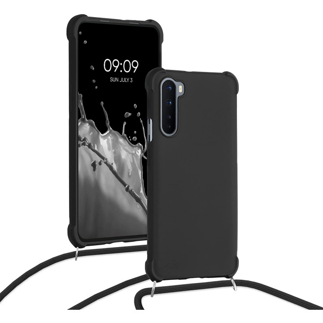 KWmobile Θήκη Σιλικόνης με Λουράκι Λαιμού OnePlus Nord - Black 