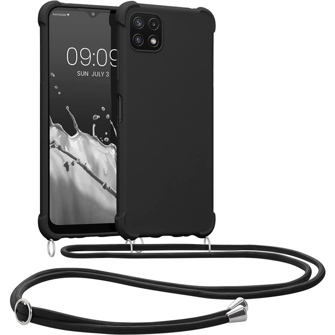 KWmobile Matte Θήκη Σιλικόνης με Λουράκι Λαιμού Samsung Galaxy A22 5G - Black