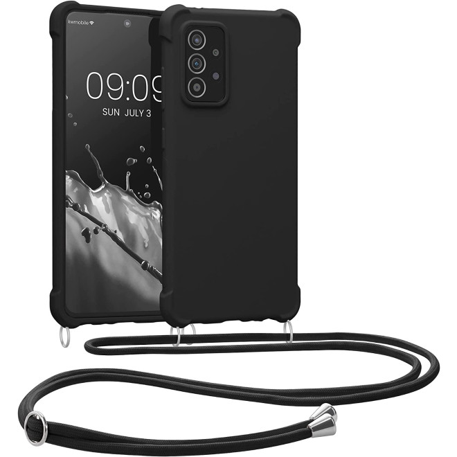 KWmobile Matte Θήκη Σιλικόνης με Λουράκι Λαιμού Samsung Galaxy A52 / A52s 5G - Black