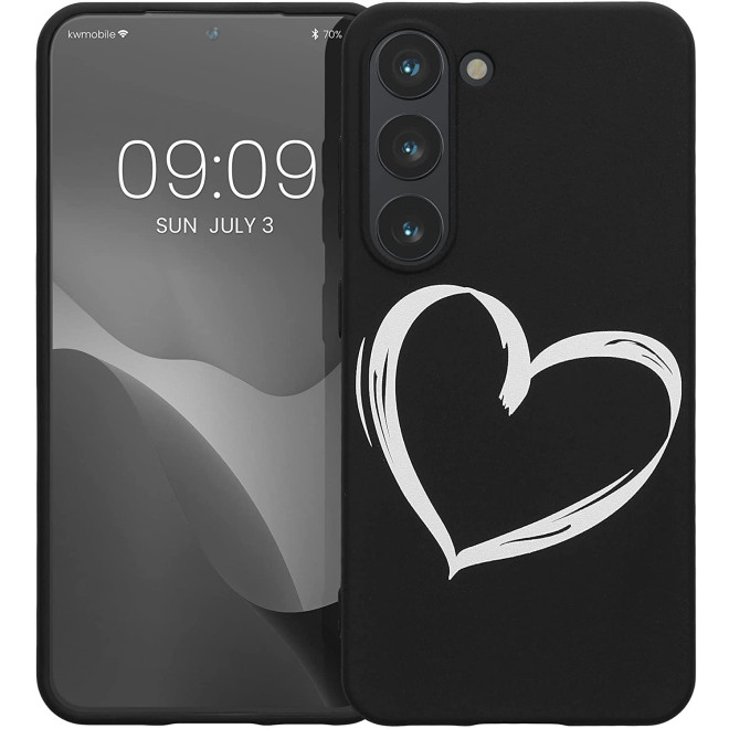 KWmobile Θήκη Σιλικόνης Samsung Galaxy S23 - Brushed Heart / White / Black