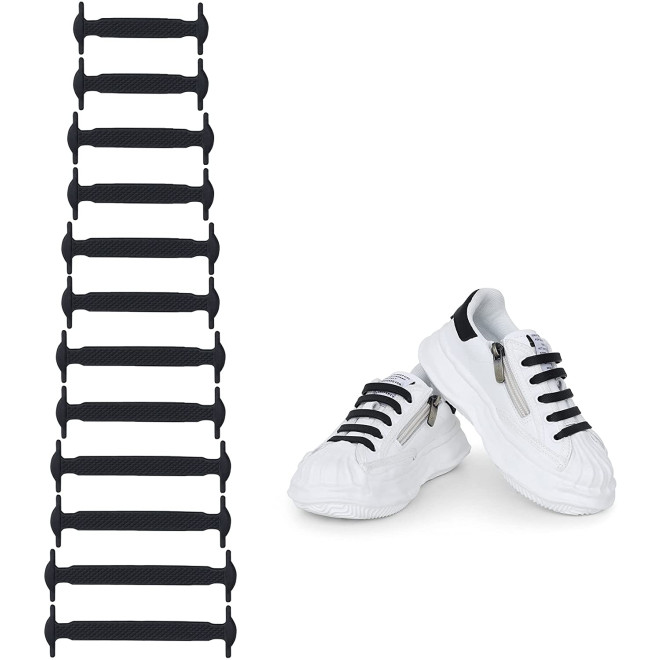 ΚW No Tie Shoelaces for Kids - Κορδόνια Παπουτσιών Σιλικόνης για Παιδιά - 12 Tεμάχια - Black