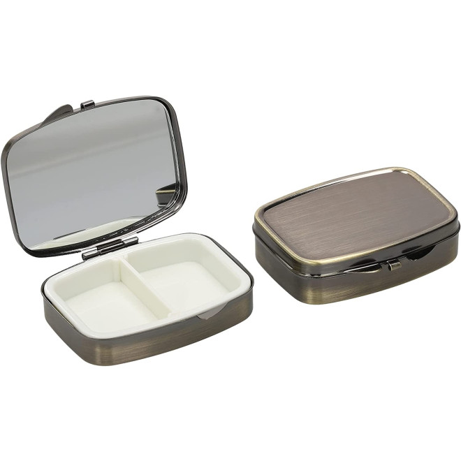 KW Pill Organizer Box - Μεταλλική Θήκη Χαπιών με 2 Θέσεις - 5.5 x 4 x 1.5 cm - 2 Τεμάχια - Bronze