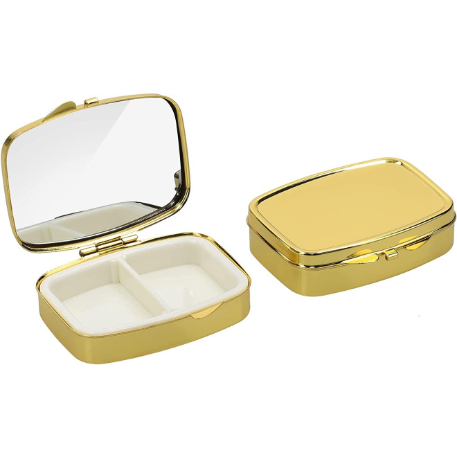 KW Pill Organizer Box - Μεταλλική Θήκη Χαπιών με 2 Θέσεις - 5.5 x 4 x 1.5 cm - 2 Τεμάχια - Gold