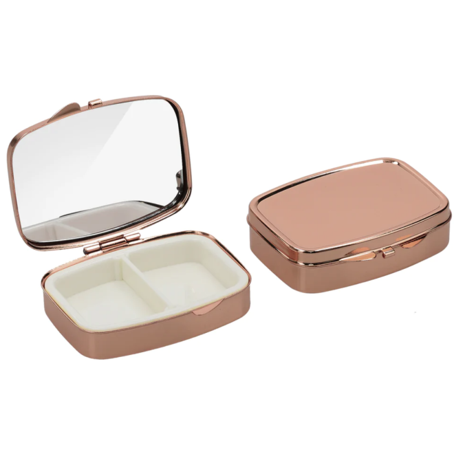 KW Pill Organizer Box - Μεταλλική Θήκη Χαπιών με 2 Θέσεις - 5.5 x 4 x 1.5 cm - 2 Τεμάχια - Rose Gold