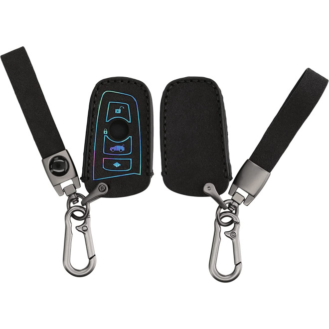 KW PU Leather Colored Buttons - Θήκη Κλειδιού BMW - 3 Κουμπιά - Only Keyless Go - Black / Multicolour 