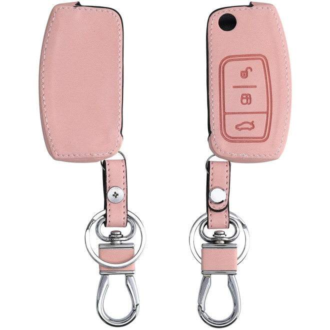 KW PU Leather Θήκη Κλειδιού Ford - 3 Κουμπιά - Flip Key - Dusty Pink