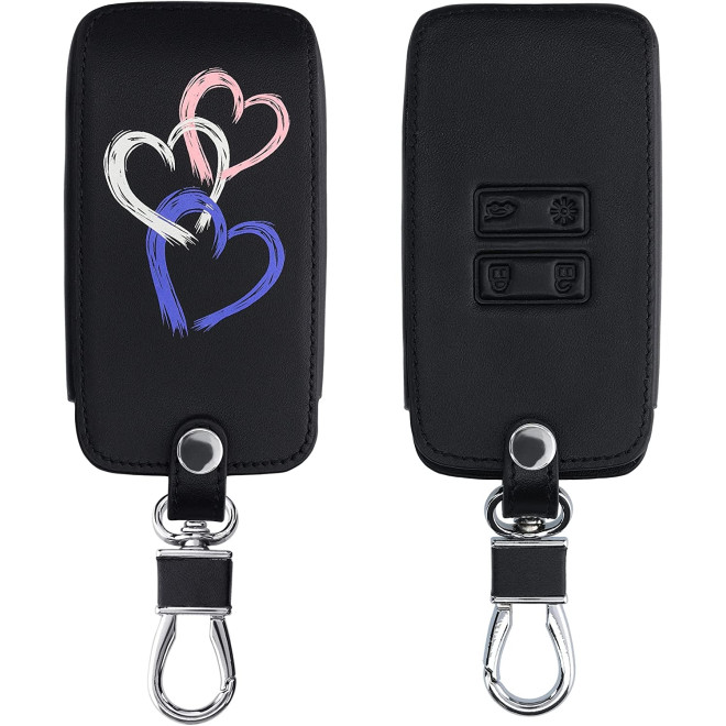 KW PU Leather Θήκη Κλειδιού Renault - 4 Κουμπιά - Smart Key Keyless Go - Brushed Heart / Abstract / Violet / White / Black